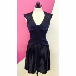 ZAC POSEN Luxe Silk Navy Pleated Deco Flapper Ruffle Party Dress Ladies 6 Small